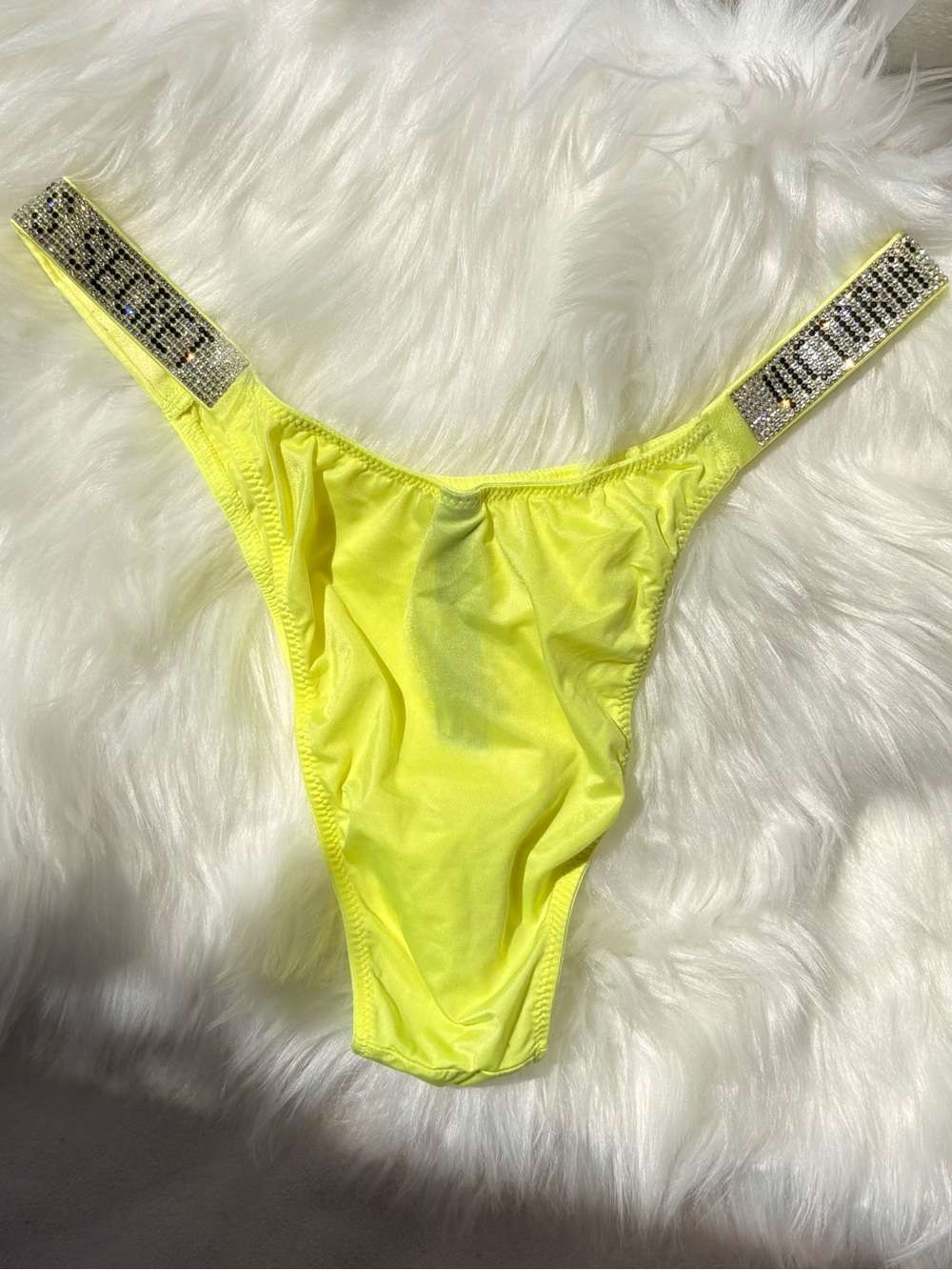 Victoria’s Secret Neon Yellow Shine Strap Rhinestone Brazilian panty - RARE!!! M